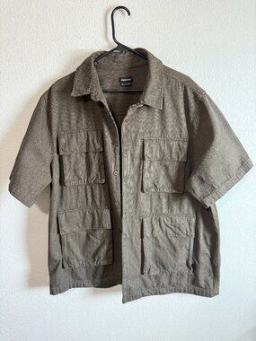 Men's Standard Cloth Olive Green Short Sleeve Utility Shirt Size XL